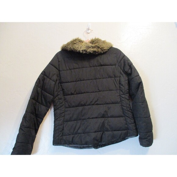 Old Navy Womens Sz S Faux Fur Collar Quilted Puffer Jacket Black Winter Coat - Picture 2 of 7
